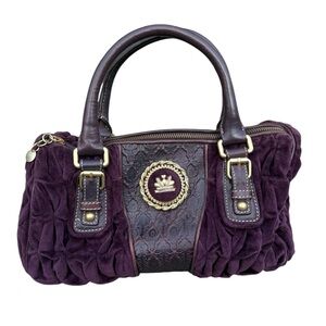 Vintage Juicy Couture Y2K Purple Quilted Satchel Velour Boston Bag Leather Crown